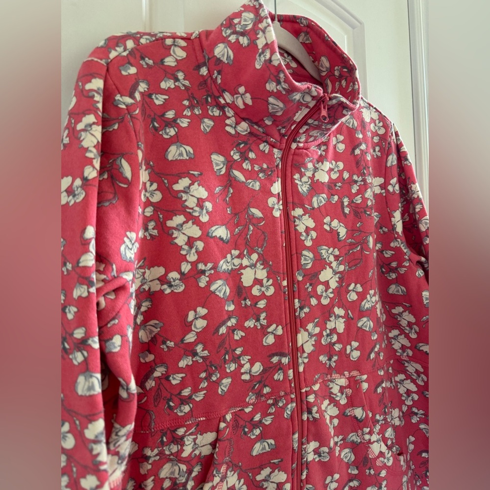 Vtg Long Full Zip Floral Candy Pink Robe M Lounger Housecoat Mumu Retro Granny - Picture 5 of 11